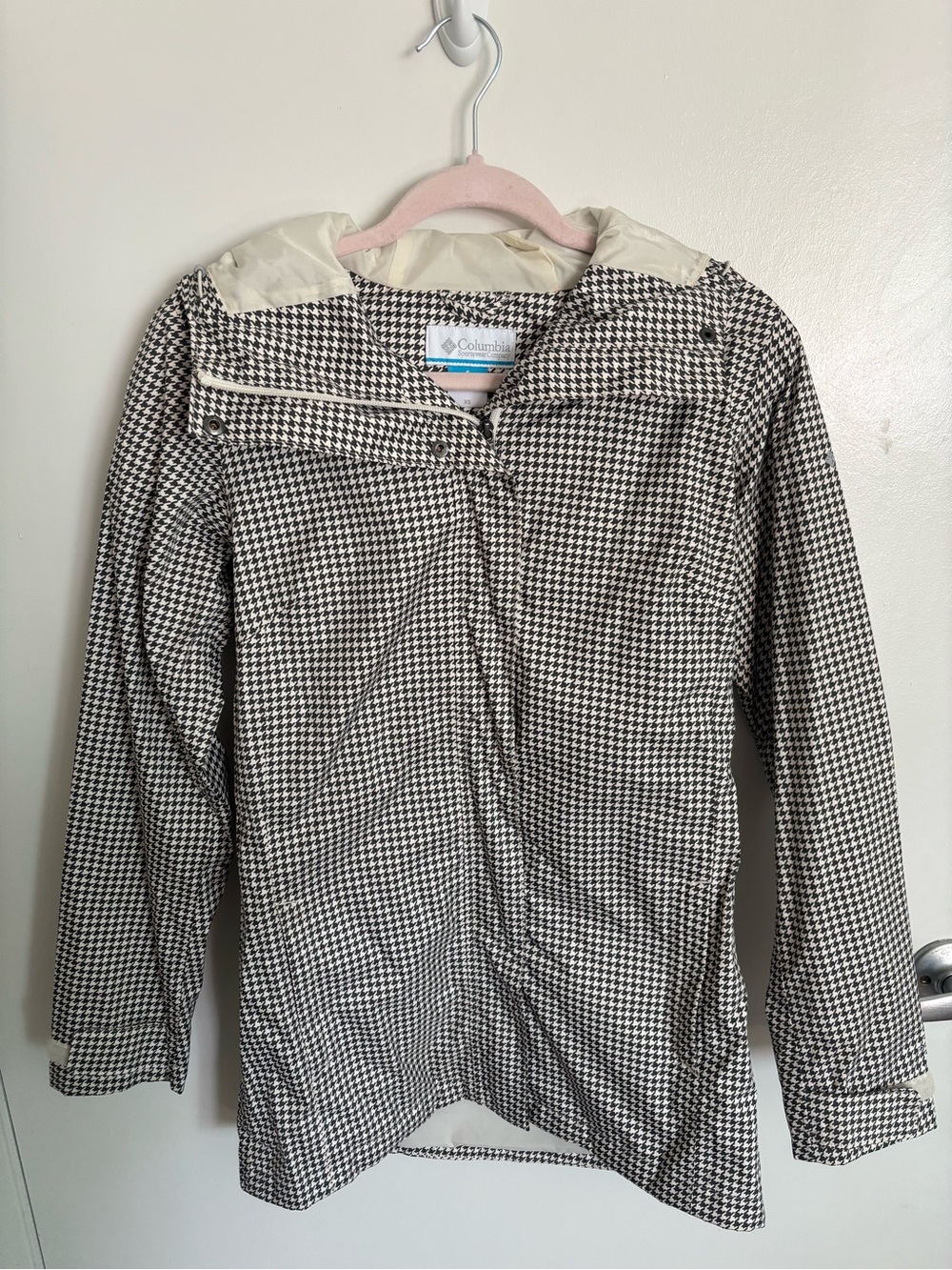 Columbia Black & White Houndstooth Hooded Shell Rain Jacket